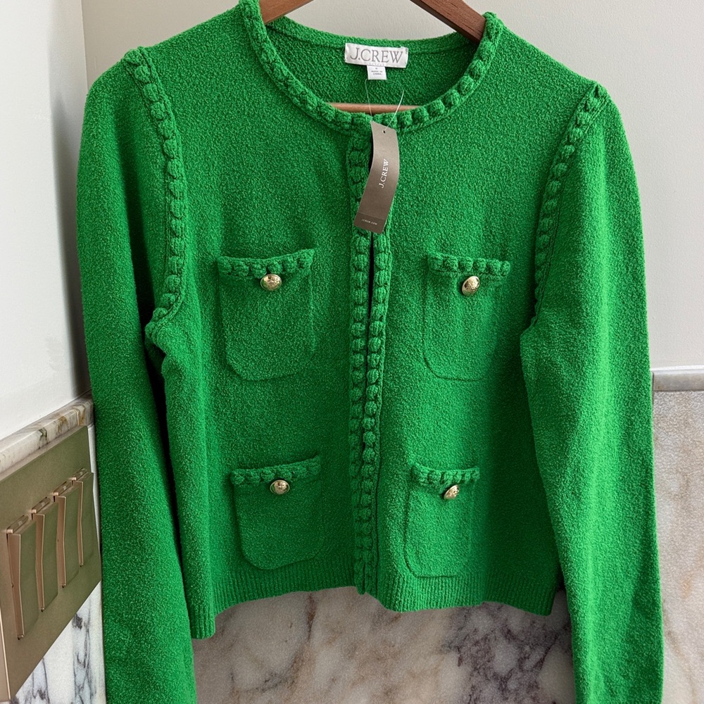 J. Crew Emerald Green Cardigan with Gold Buttons